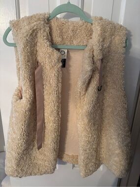 Anthropologie Cream Faux-Shearling Hooded Vest